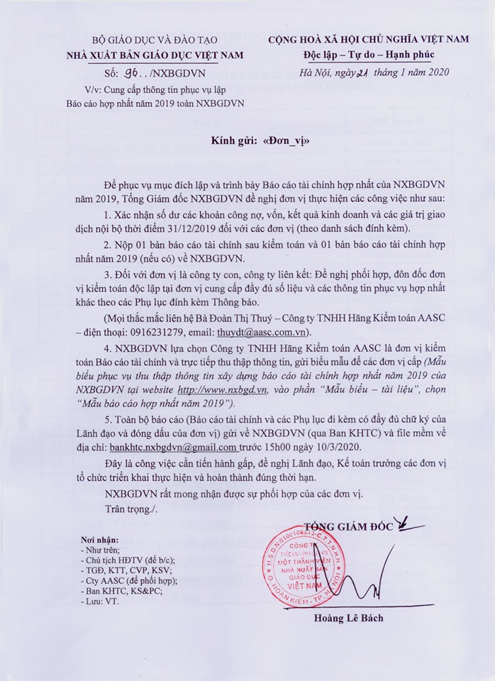 Mẫu báo cáo hợp nhất 2019